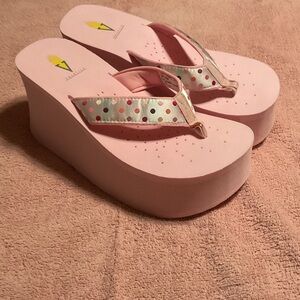 Volatile Vibrant Pink Polka Dot Platform Sandals